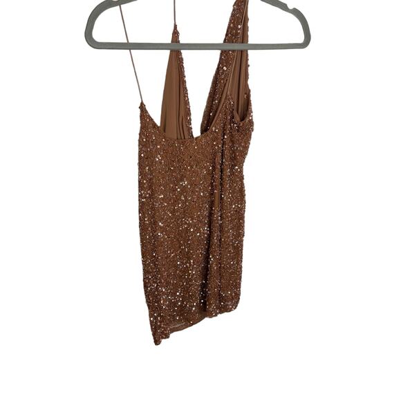 Revolve Retrofete Mich Beaded Sequin Mini Dress Cowl Neck Bronze Size Medium - Picture 12 of 15